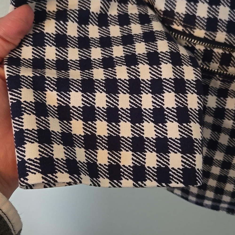 Chico's |  Blue Gingham Moto Jacket Asymmetrical Zip Jacket Size 1 Medium - Picture 5 of 11